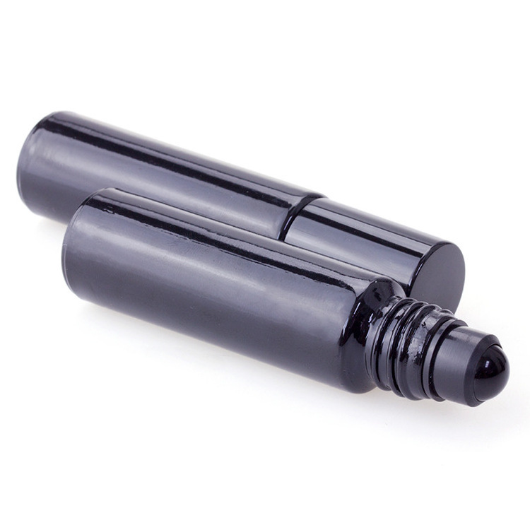 10ml matte/shiny/glossy black glass roll on bottle with obsidian roller ball perfume sample bottle