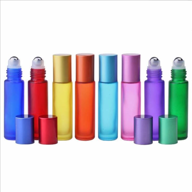 10ml matte  rainbow colors glass roll on bottle with clear holder steel roller and aluminium  cap