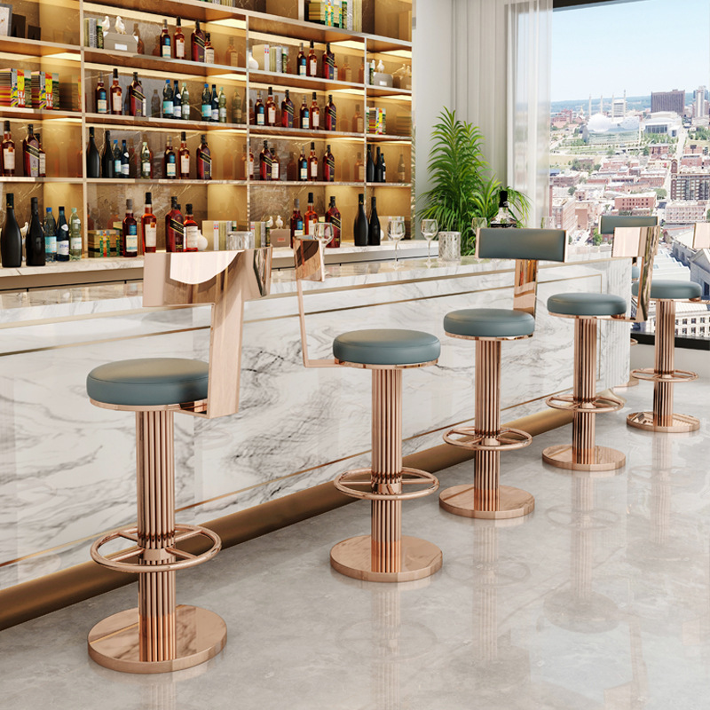 Custom adjustable  Modern Bar Stool Chairs Luxury Stainless Steel Nordic Velvet adjustable  Bar Chair