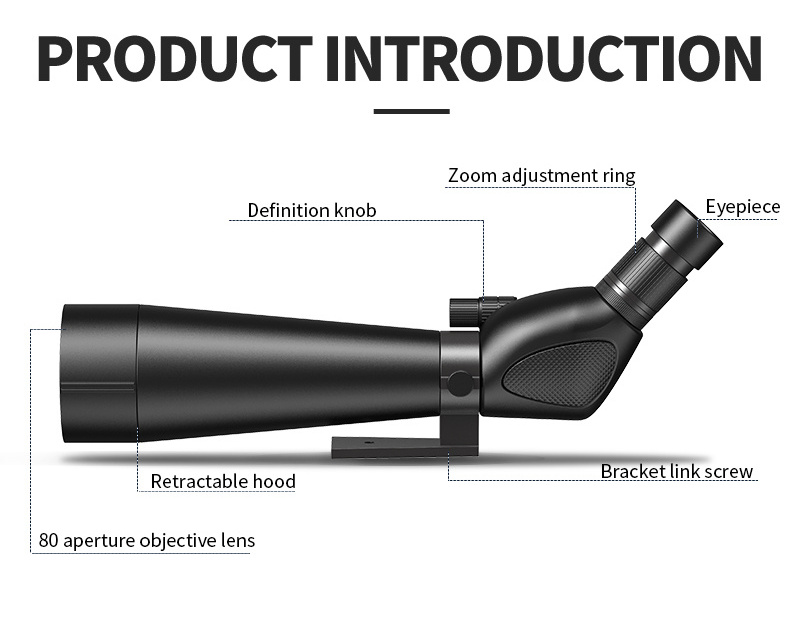 80mm Big Objective lens 20X-60X Zoom Spotting Scope BAK4 Prism Lens ...