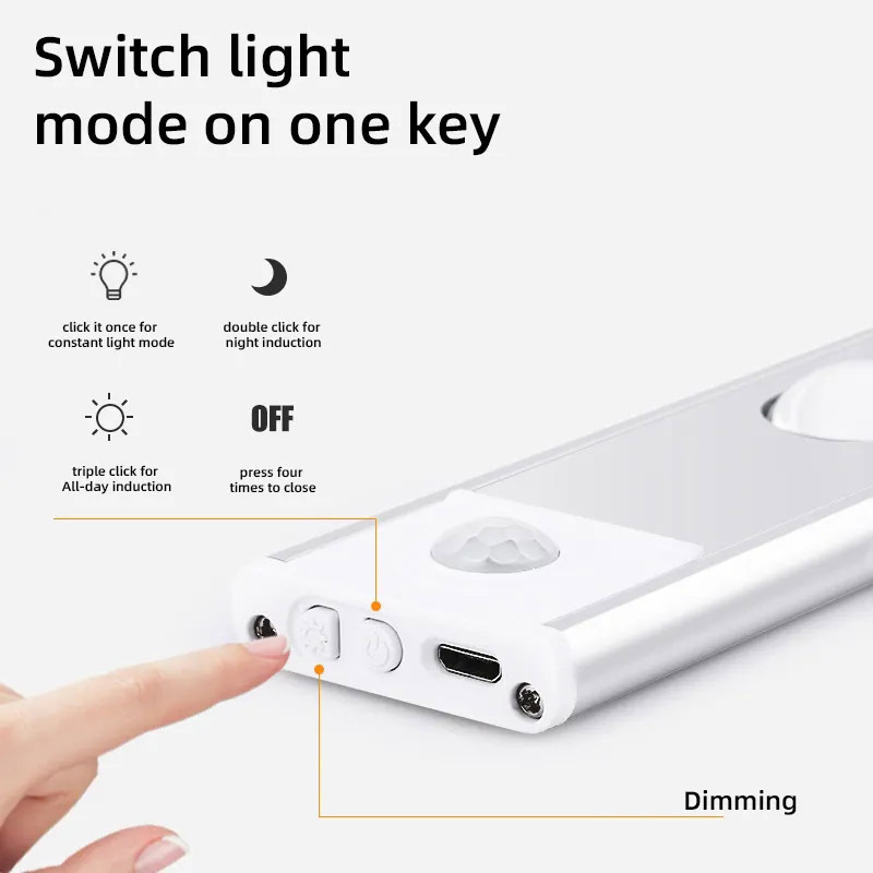 Led 3 Color Dimmable Motion Sensor Closet Light Ultra-Thin Rechargeable Cabinet Light for Wardrobe Cloakroom Bedroom