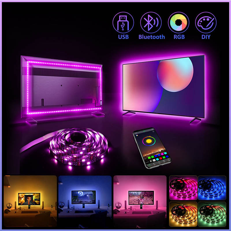 Home Decor 5V USB Led Light Strip Set 5050 RGB Waterproof Bluetooth Remote Control 5M Smart Led Strip Light