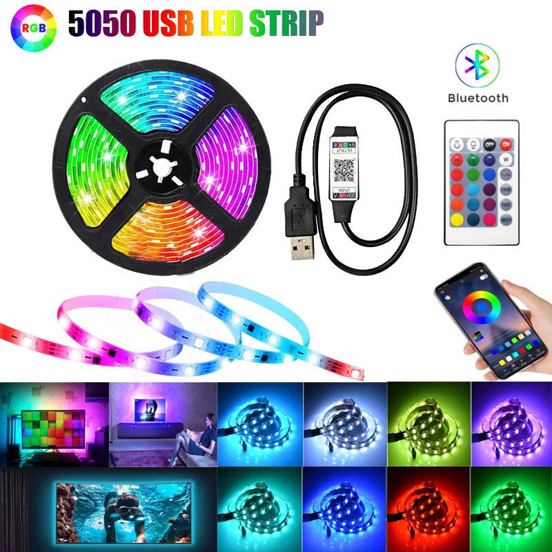 Home Decor 5V USB Led Light Strip Set 5050 RGB Waterproof Bluetooth Remote Control 5M Smart Led Strip Light