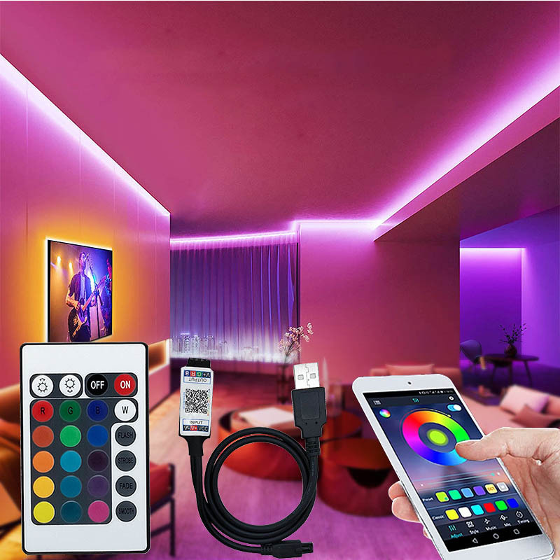 Home Decor 5V USB Led Light Strip Set 5050 RGB Waterproof Bluetooth Remote Control 5M Smart Led Strip Light