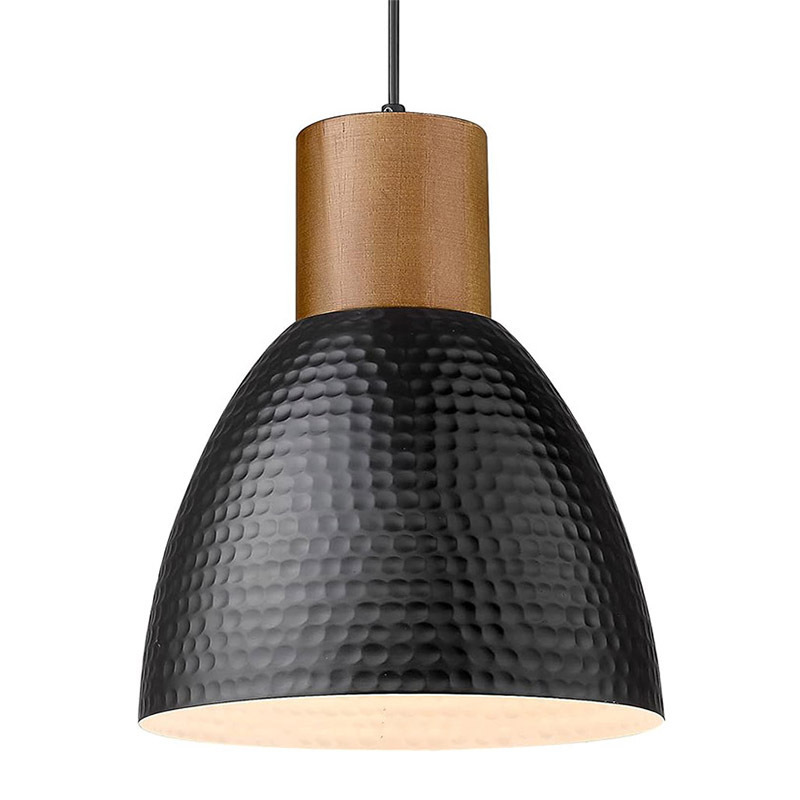 Solid Wood & Metal Shade Hammered Hanging Lamp Modern Pendant Light Fixtures for Kitchen Island Bar Dining Room Bedroom