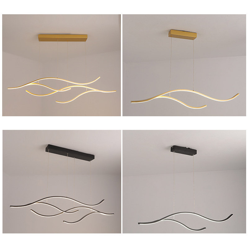 Modern LED Ceiling Hanging Chandelier Waving Linear Pendant Light Nordic Style for Living Room Bedroom