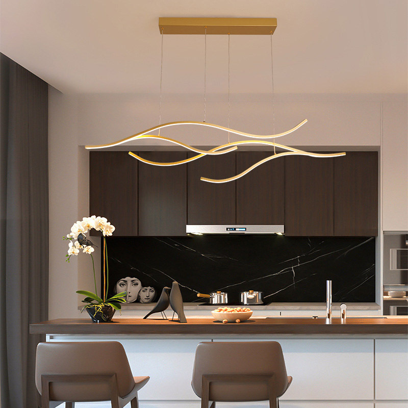 Modern LED Ceiling Hanging Chandelier Waving Linear Pendant Light Nordic Style for Living Room Bedroom