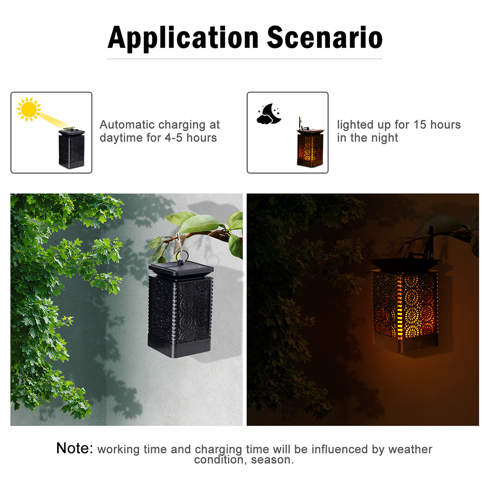 2020 Hot Selling Waterproof Battery Solar flickering Flame Hanging Lantern Wall Light For Holiday Decoration Outdoor Garden