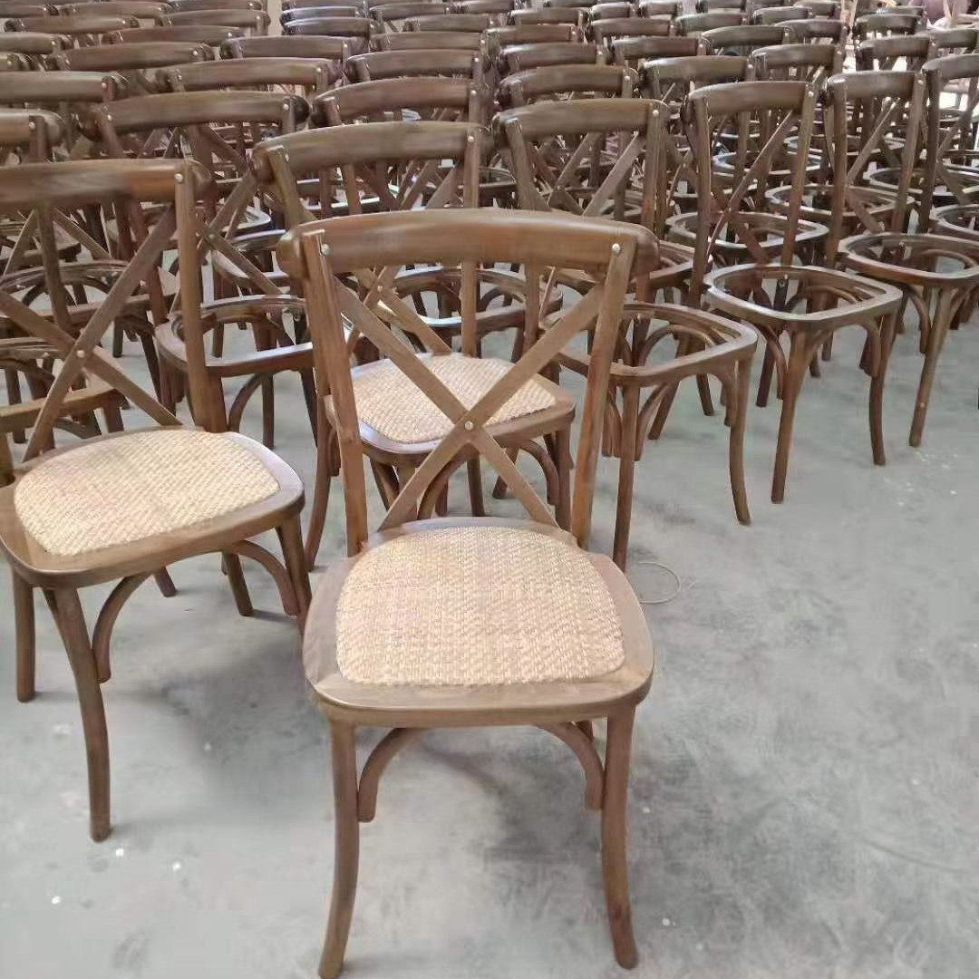 Professional factory x back chairs French accent  Cross Back rattan Dining Chair Stackable  For Wedding event party