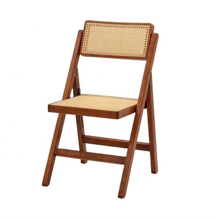 Modern Furniture Restaurant Natual Folding Rattan Dining Chairs Foldable Wood Chair for events