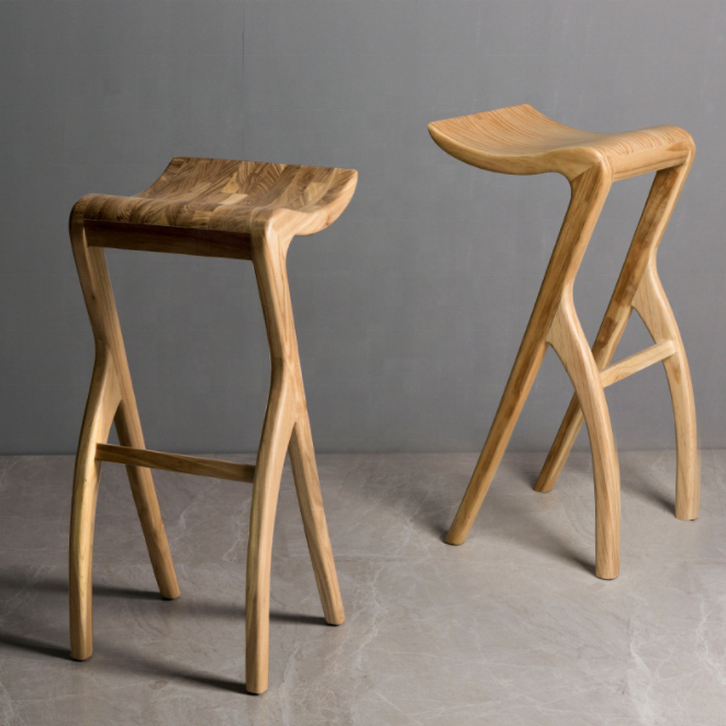 Wood bar stool solid wood Nordic bar chair unique design strong weight capacity high bar stool chair