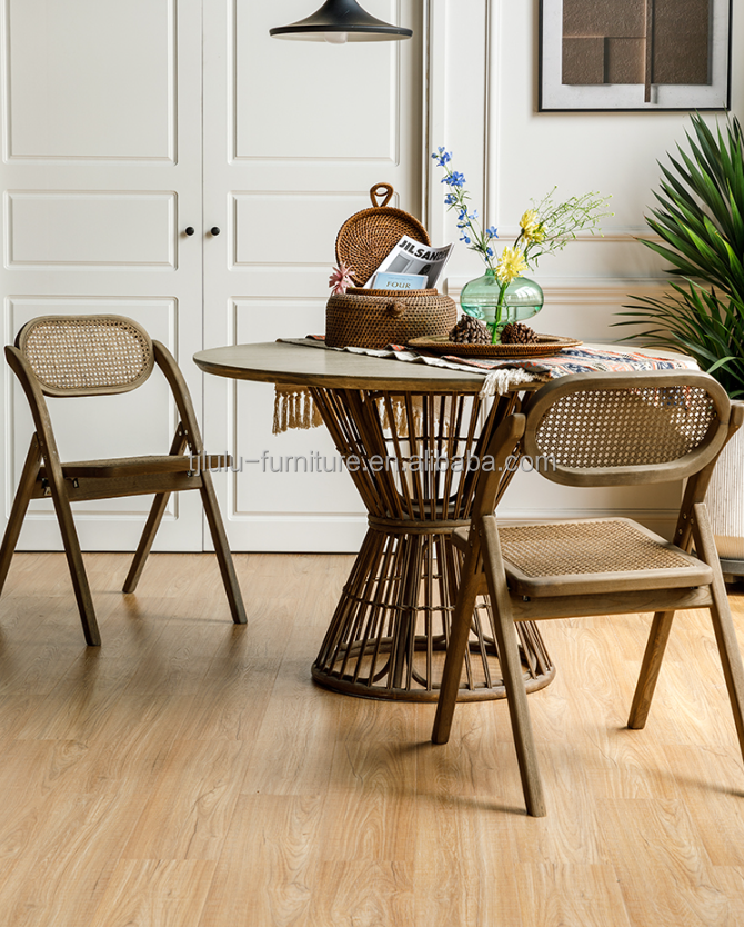 Wholesale Designers Wooden Chair Rattan Seat Back Home mid century folding cane Dinning hotel chair