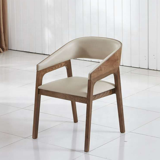 New Style solid wood dining chair oak/ash modern Upholstered arm chair hotel chair for restaurant wood leather