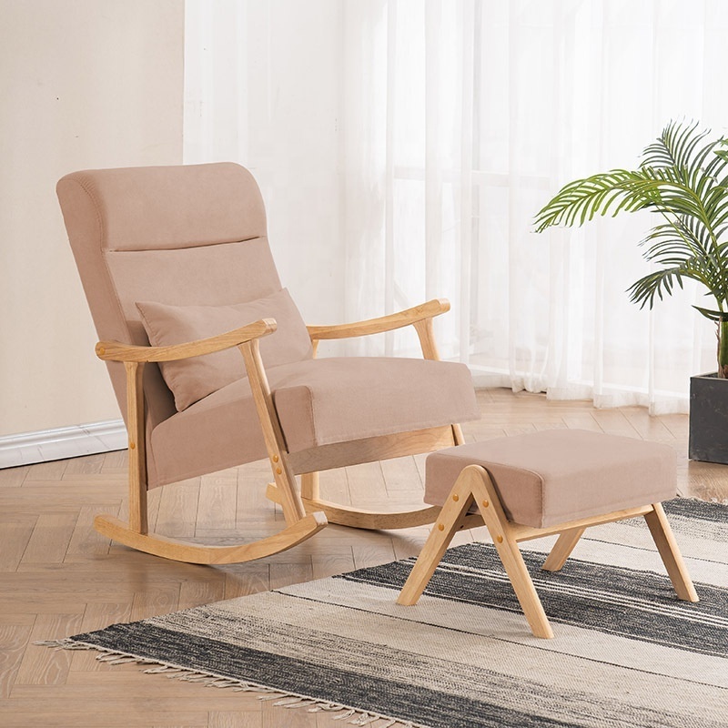 Solid wood Frame Comfortable Fabric Seat Lazy Single Sofa Rocking chair