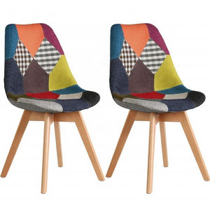 Fabric Linen Reception Chairs With Backrest Soft Cushion Tulip Patchwork Scandinavian Chair