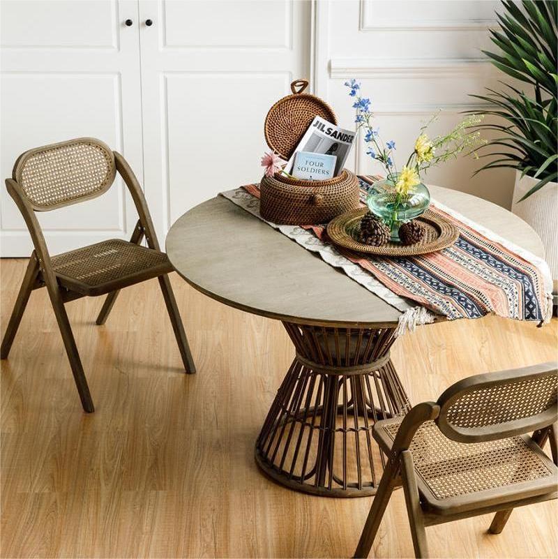 Wholesale Nordic chair rattan solid wood foldable dining chair for restaurant