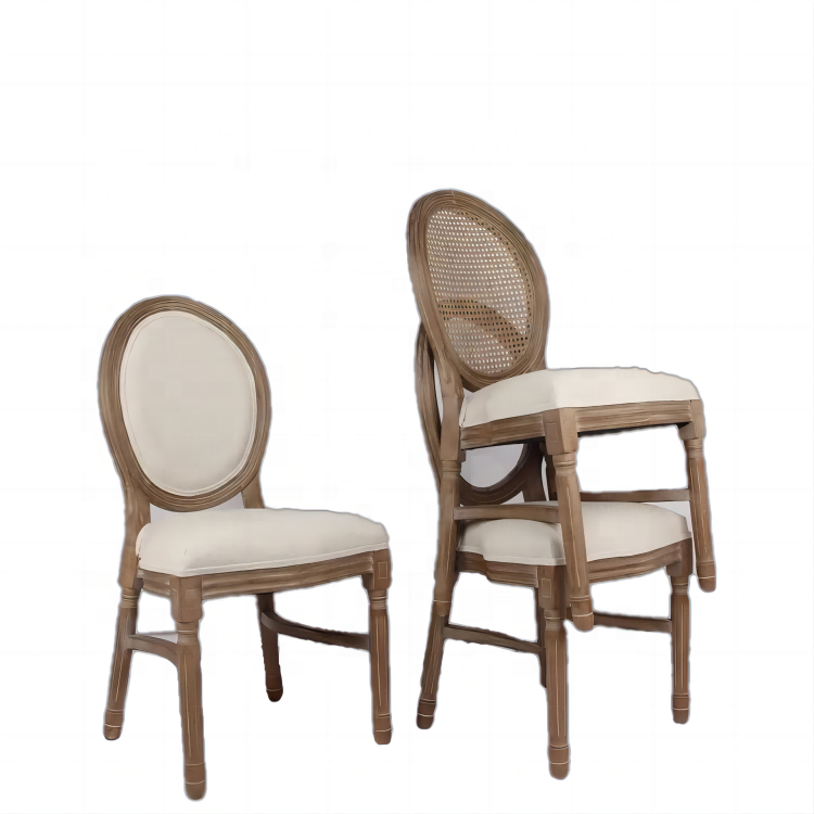 Dinning Banquet Event French Style Rattan Back Louis Chair Wedding Solid Wood Stackable Chairs