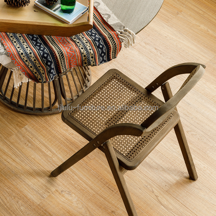 Wholesale Designers Wooden Chair Rattan Seat Back Home mid century folding cane Dinning hotel chair