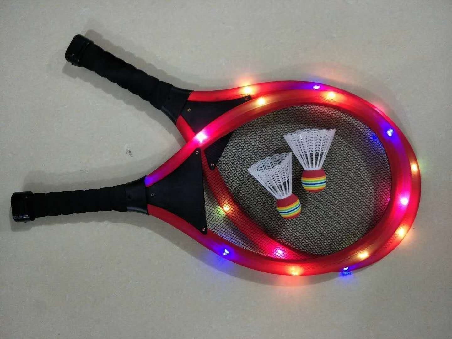 2 IN 1 LARGE PLASTIC LIGHT UP TENNIS RACKET SET