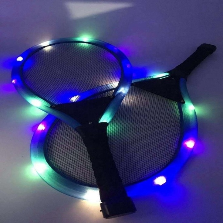 2 IN 1 LARGE PLASTIC LIGHT UP TENNIS RACKET SET