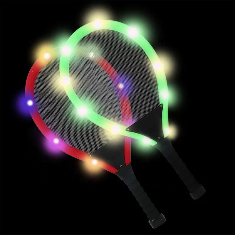 2 IN 1 LARGE PLASTIC LIGHT UP TENNIS RACKET SET