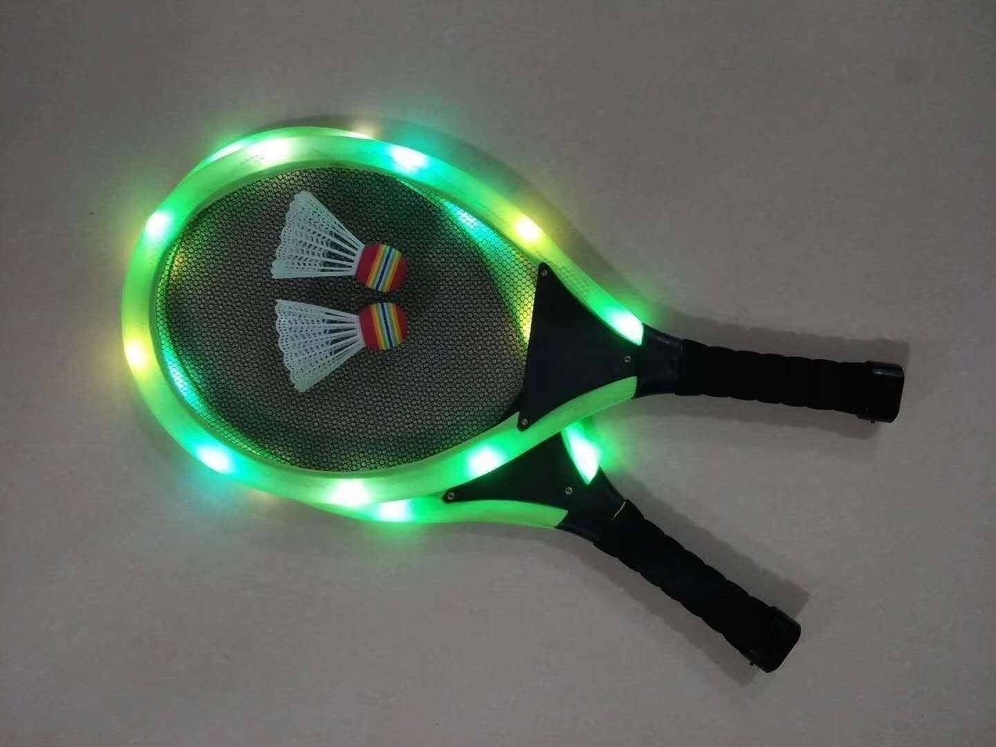 2 IN 1 LARGE PLASTIC LIGHT UP TENNIS RACKET SET