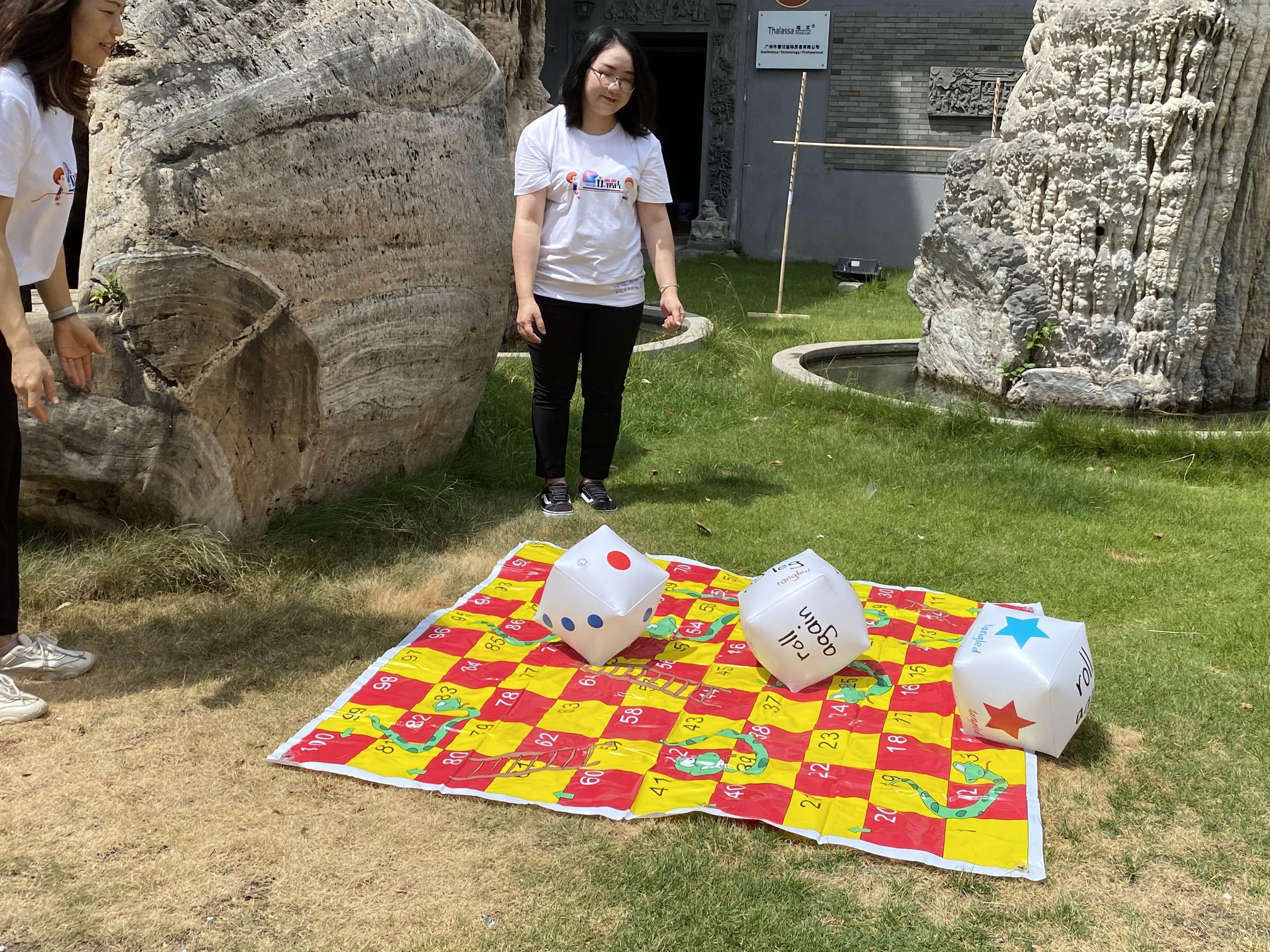 Summer backyard outdoor beach playing mat 1.5*1.5M Hot sale inflatable 2 in 1 snakes and ladders&giant twister game