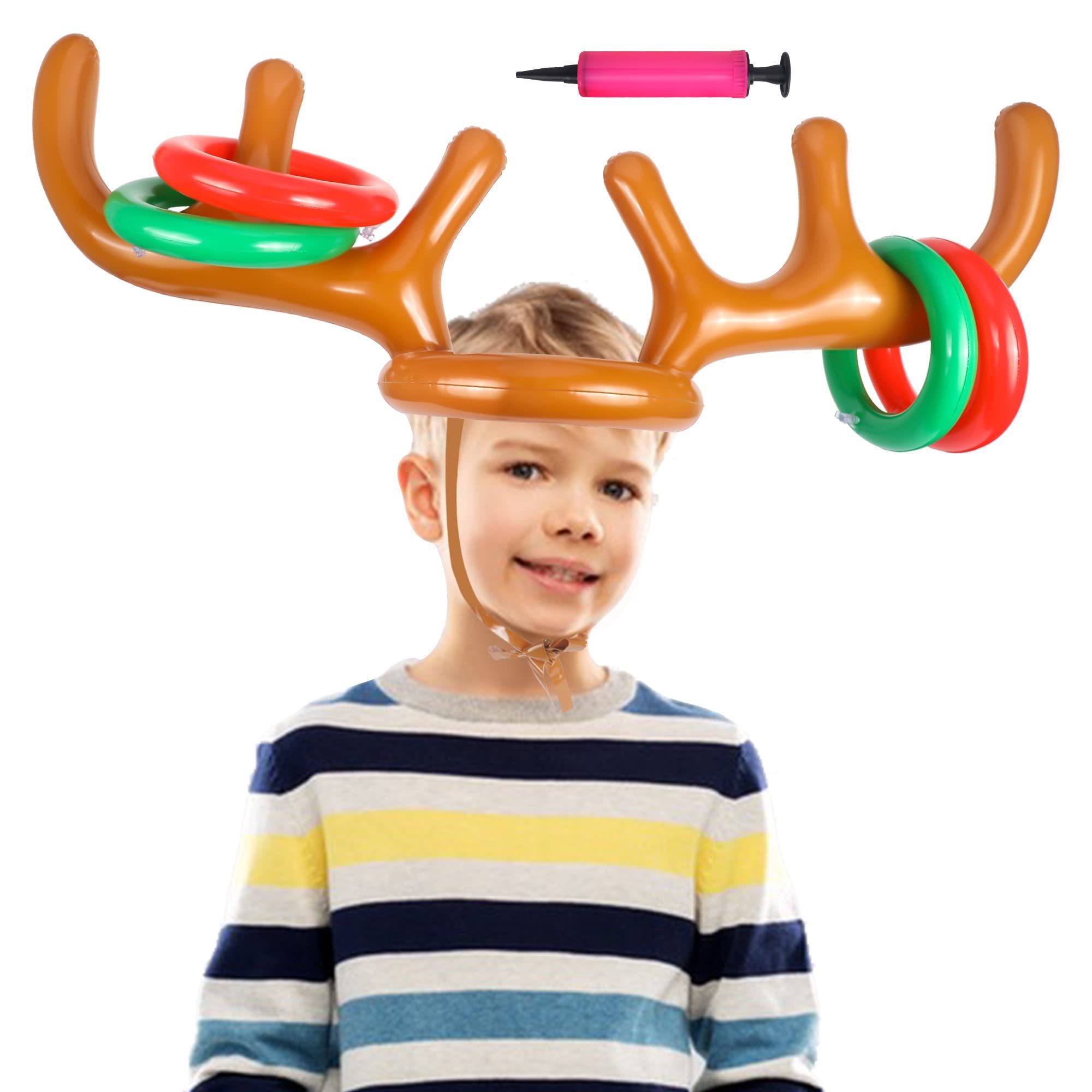 PVC INFLATABLE CHRISTMAS DEER POOL FLOATING RING TOSS GAME WITH CUSTOMIZE DEER HEAD WEARING