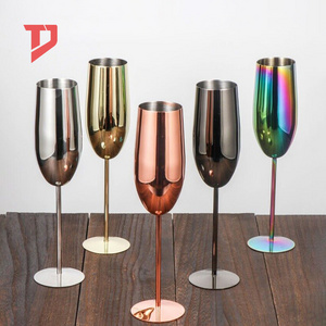 Custom Logo Metal Wine Goblets 250ml Stainless Steel Champagne Flutes Copper Plated Gold Silver Red Wine Glasses