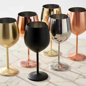 Custom Logo Copper Gold Champagne Goblet Flute Metal Party Cups 450ml Stainless Steel Red Wine Glasses