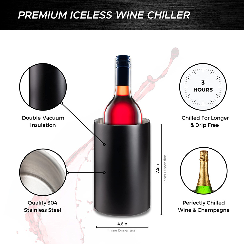 Custom Color Stainless Steel Double Wall Insulated Champagne Ice Bucket Black Wine Bottle Chiller Bottle Cooler