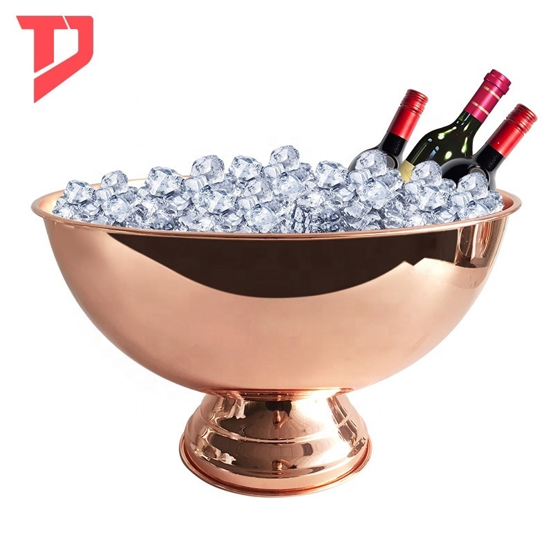 Custom Logo Large Champagne Ice Bowl Luxury Stainless Steel Bar Beer Wine Bottle Cooler Rose Gold Party Ice Bucket