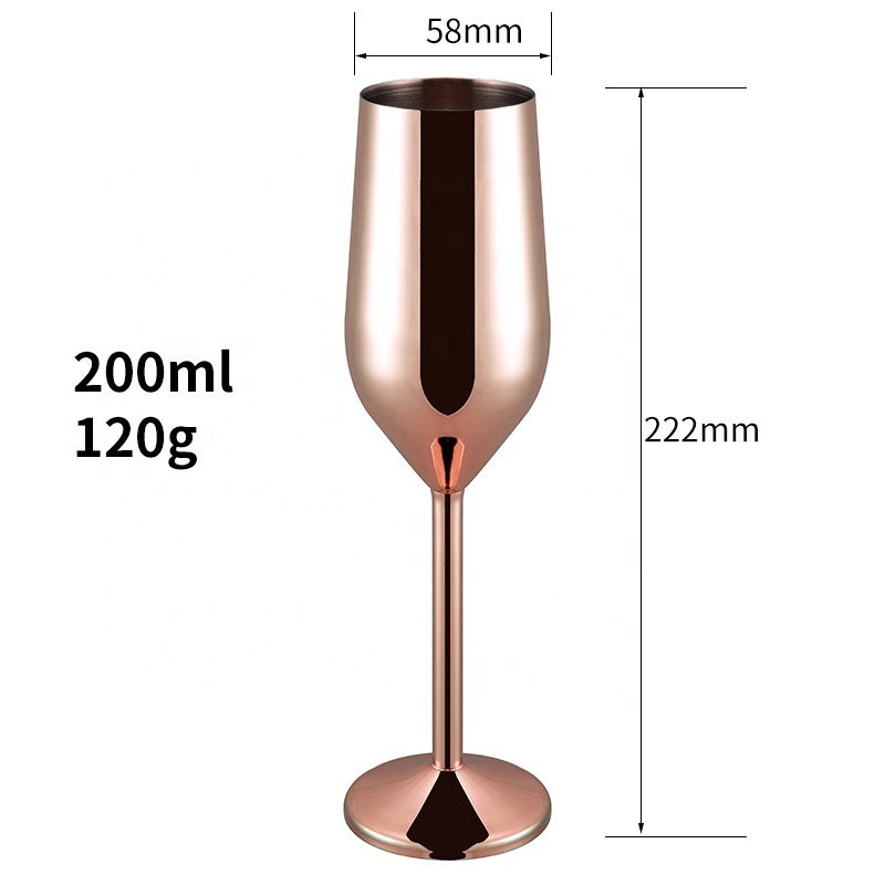 Copper Gold Silver Metals Wine Goblets 200ml Unbreakable Stainless Steel Red Wine Glass Champagne Flute for Party