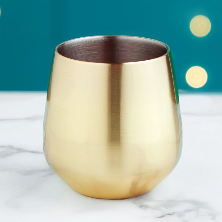 Custom Logo Metal Wine Tumblers Shot Glass 16oz 18oz Gold Copper Sliver Stainless Steel Stemless Wine Glass