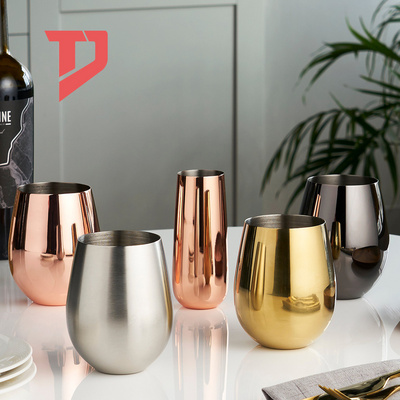 Custom Logo Metal Wine Tumblers Shot Glass 16oz 18oz Gold Copper Sliver Stainless Steel Stemless Wine Glass