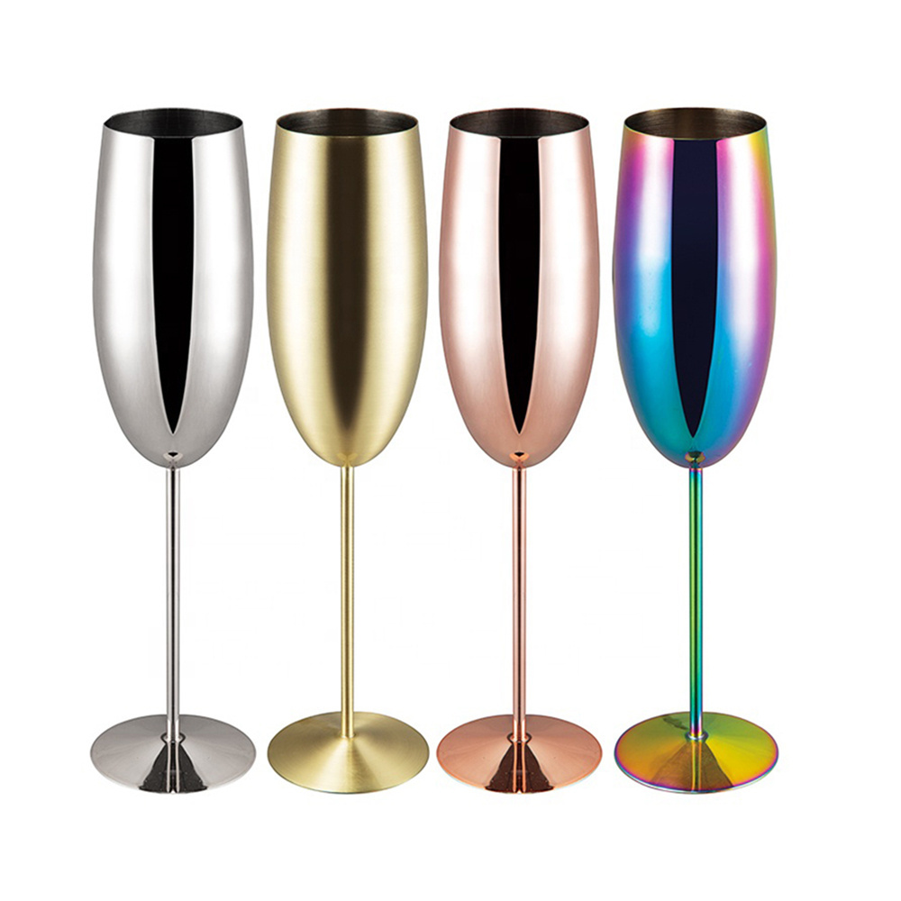 Custom Logo Metal Wine Goblets 250ml Stainless Steel Champagne Flutes Copper Plated Gold Silver Red Wine Glasses