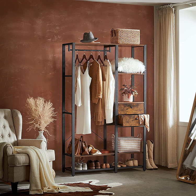 Wooden Metal Coat Racks Stand Modern Style With Storage Shoe Cabinet Clothes Racks with Living Room Furniture