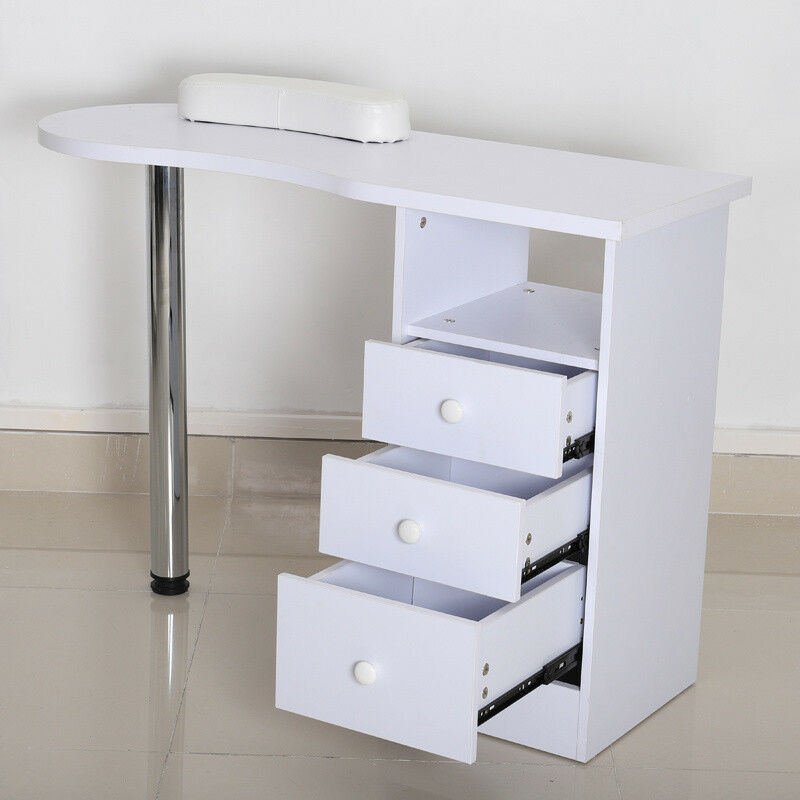 Manicure Table Technician Nail Art Beauty Salon Station Desk with Chest of 3 Drawers Nail table White