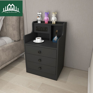 High Quality European simple Smart black Wood three Drawers Charging Night Stand Bedside Table With Usb For Bedroom