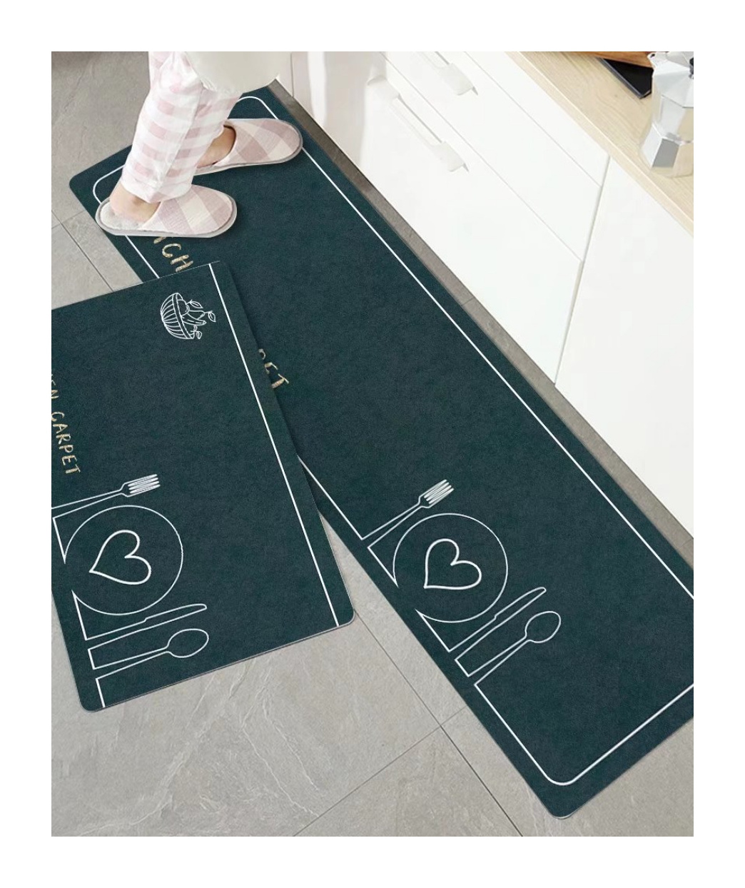 Custom Design Rubber Backed and Jute Surface Water Absorbent Anti Slip Kitchen Foot Mat Anti Fatigue Kitchen Runner Rugs