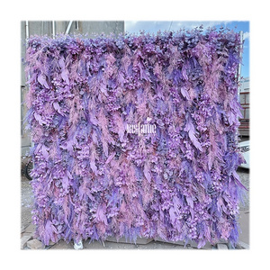 Wedding Decoration Price Roll Up Backdrop Purple 8Ft X 8Ft Artificial Flowers Silk Panels Flower Wall