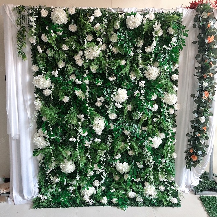 High quality handmade silk material flowers panels roll up 5D artificial wedding flower wall backdrop