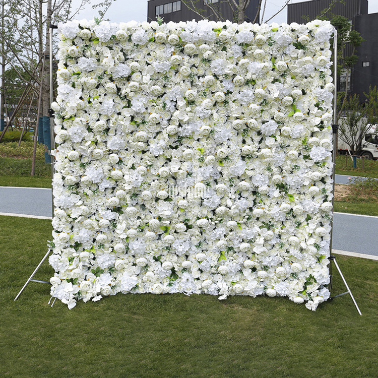 High quality handmade silk material flowers panels roll up 5D artificial wedding flower wall backdrop