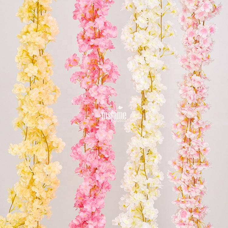 MSFAME Decorative Flower & Wreaths Ceiling Decoration 1.8m Long Garland Artificial Cherry Blossom Flowers