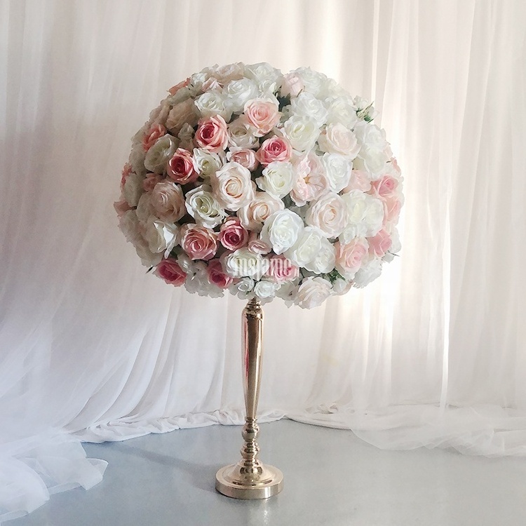 MSFAME Candelabra Stands Wedding Decoration 65Cm Pink Centerpiece Flower Balls