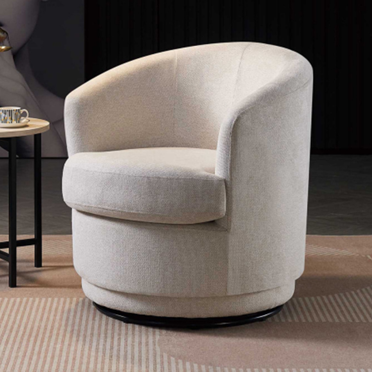 Simple modern single bedroom leisure 360 swivel lounge chair linen fabric comfy arm accent chair