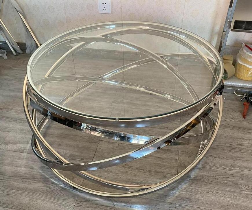 Modern Times Glass Stainless Steel Living Room Furniture Gold or Silver Round Coffee Table