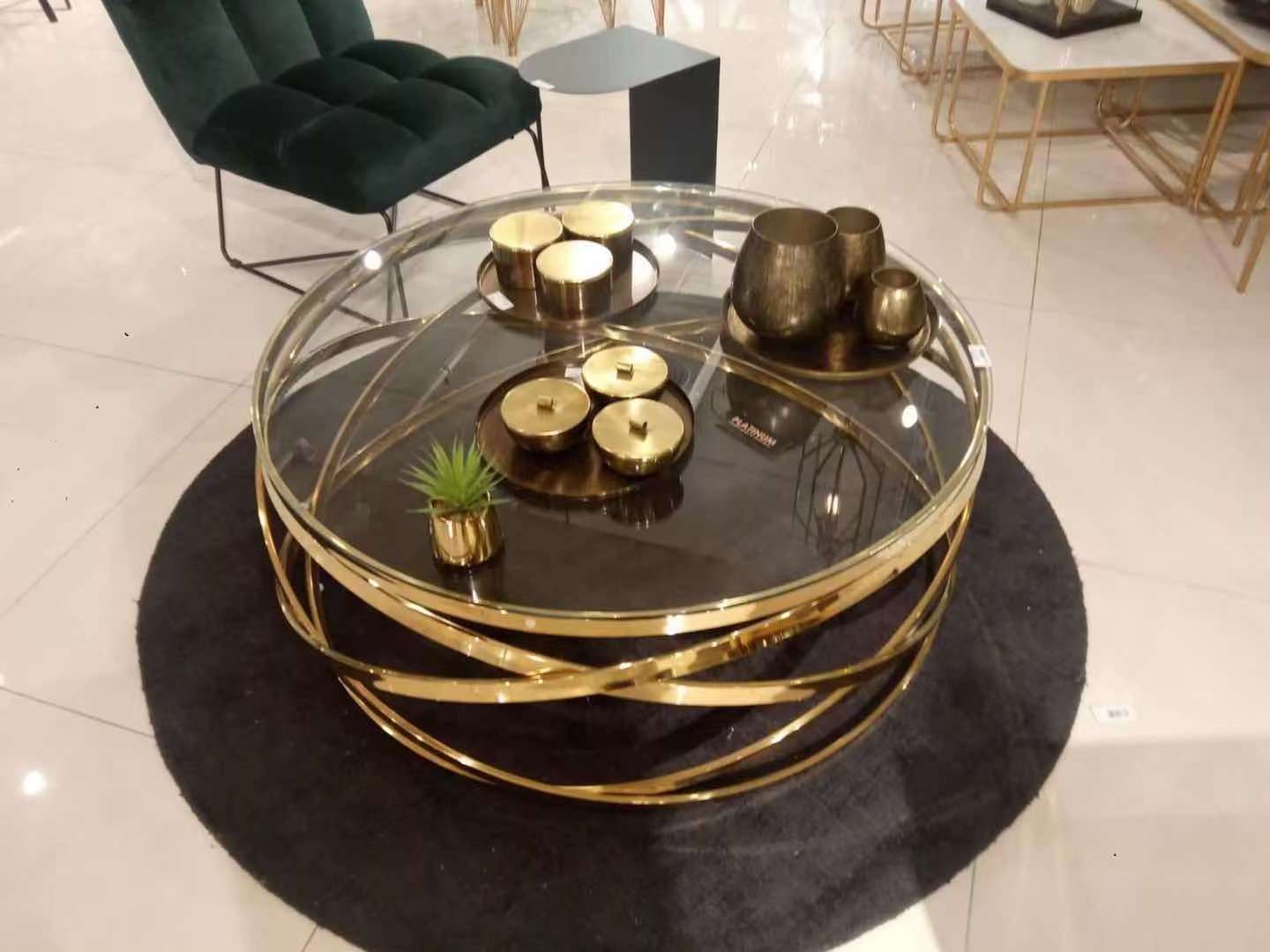 Modern Times Glass Stainless Steel Living Room Furniture Gold or Silver Round Coffee Table