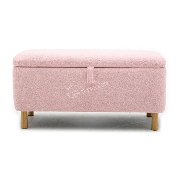 Custom Modern Storage Boucle Stool Entryway Solid Wood Legs Rectangle Ottoman Upholstered Bench