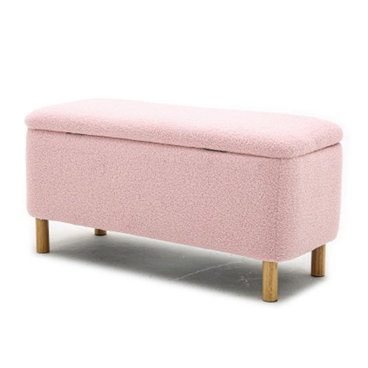 Custom Modern Storage Boucle Stool Entryway Solid Wood Legs Rectangle Ottoman Upholstered Bench